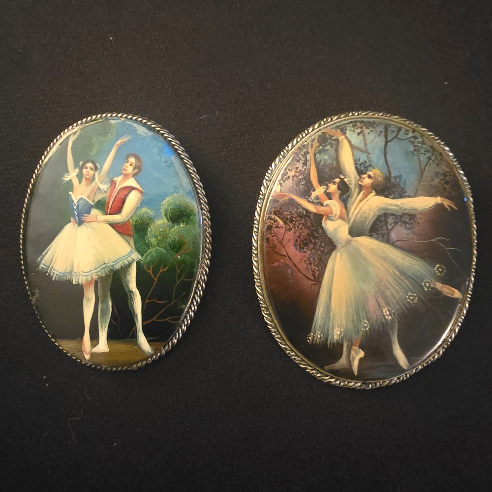 Russian Ballet Brooch Pair Giselle Sleeping Beauty Scene Pins 1999